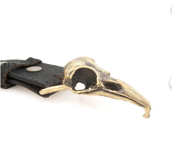 Crow skull belt buckle life sized in solid bronze made in NYC
