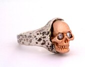 14k Rose Gold diamond skull ring silver band made in NYC
