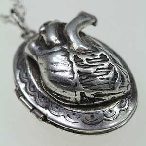 Small Anatomical Heart Locket Necklace , Anatomical Heart Jewelry, antique silver finish buy online image 4