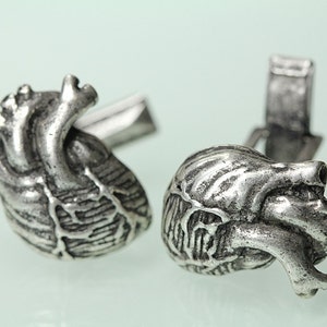 Anatomical Heart Cuff Links Cast Metal in Antiqued Silver Made in NYC image 3