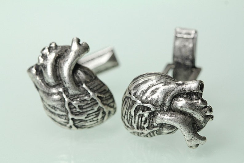 Anatomical Heart Cuff Links Cast Metal in Antiqued Silver Made in NYC image 3