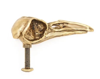 Crow Skull Cabinet Knob made in NYC gold plated Blue Bayer Design NYC