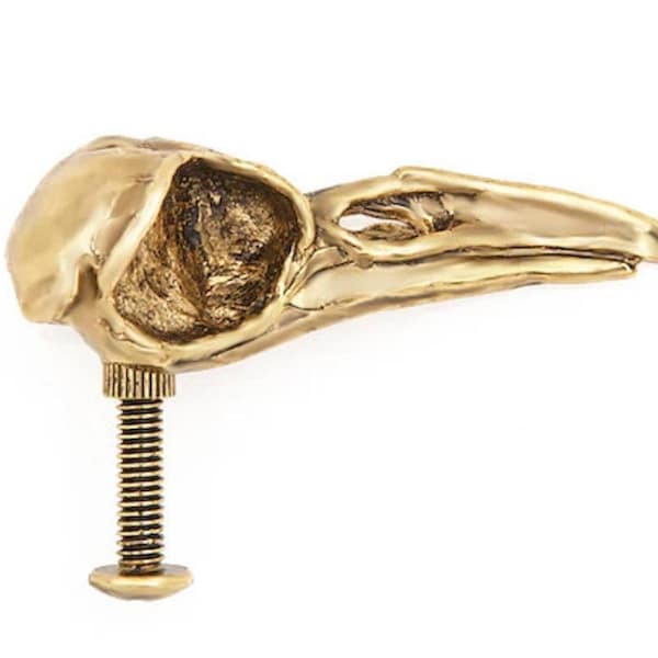 Crow Skull Cabinet Knob made in NYC gold plated Blue Bayer Design NYC
