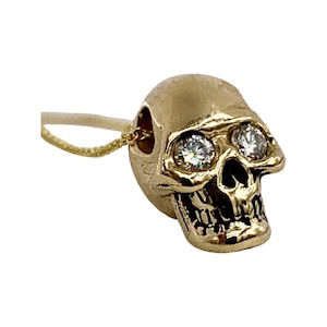 Solid Gold Skull, Diamond eyed human skull necklace, made in NYC Blue Bayer Design