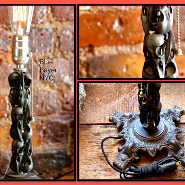 Metall-Crow Schädel Lampe Unikat Perlentraum machten In NYC blau Bayer Design
