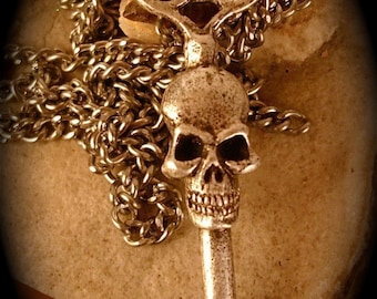 skeleton key necklace, Double Faced, silver plated pewter (Original Design, Made in NYC) Johnny Depp Fav piece