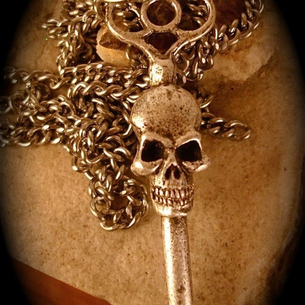skeleton key necklace, Double Faced, silver plated pewter (Original Design, Made in NYC) Johnny Depp Fav piece