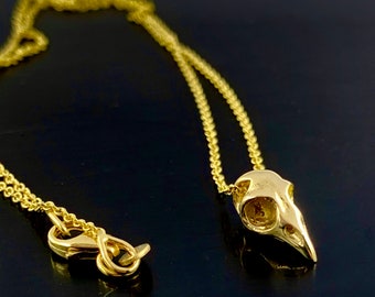 Yellow Gold  Tiny Bird Skull Necklace solid 14k gold 14k solid gold chain made in NYC