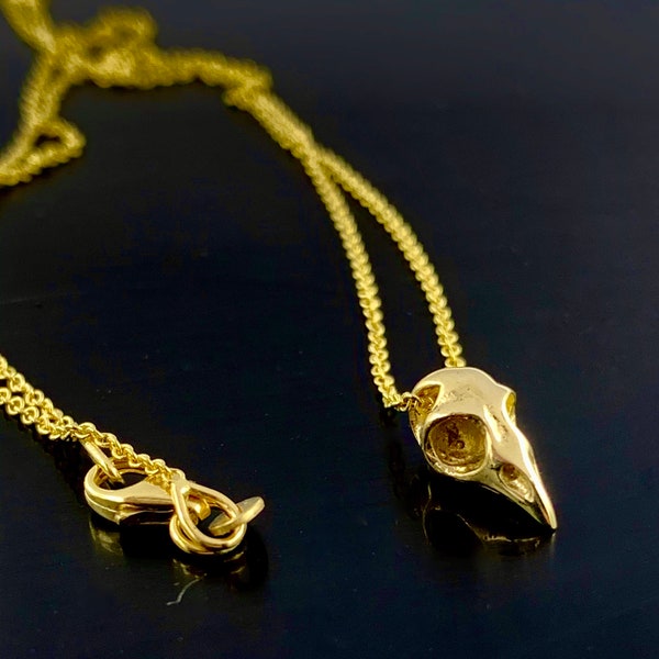 Yellow Gold  Tiny Bird Skull Necklace solid 14k gold 14k solid gold chain made in NYC