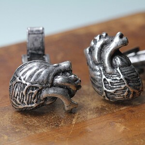 Anatomical Heart Cuff Links Cast Metal in Antiqued Silver Made in NYC image 2