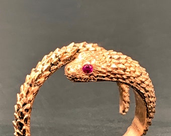 14k rose gold dragon snake ring ruby eyes adjustable made in NYC Blue Bayer Design