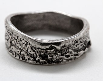 Tree Bark Ring Silver Angle Cut Made in NYC