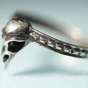 Sterling Silver Bird Skull Ring: Miniature Carved Jewelry