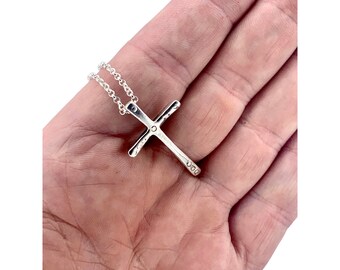 1970's Hippie Folk Crucifix Cross Necklace solid sterling silver Made in NYC