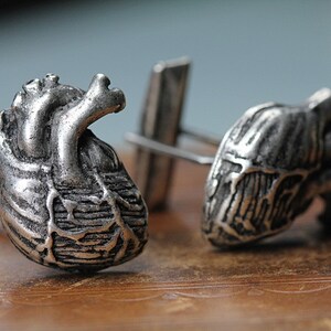 Anatomical Heart Cuff Links Cast Metal in Antiqued Silver Made in NYC image 4