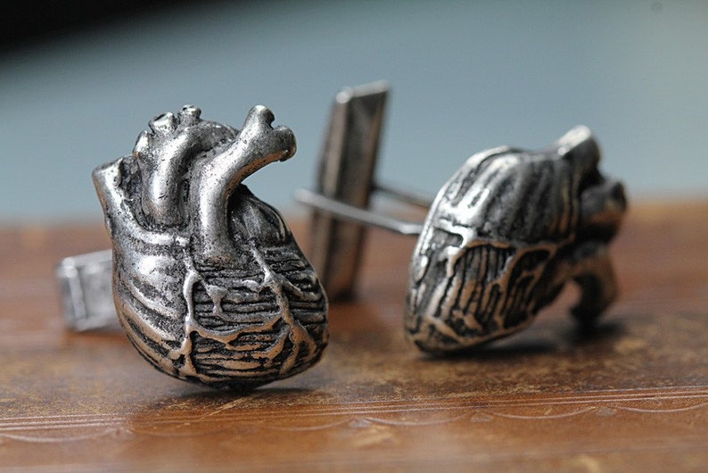 Anatomical Heart Cuff Links Cast Metal in Antiqued Silver Made in NYC image 4