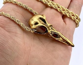 Gold Crow Skull Necklace Medium Size Made in NYC