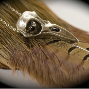 Sterling Raven Skull Necklace silver chain solid sterling) Made in NYC