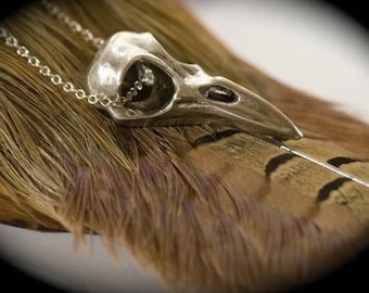 Sterling Raven Skull Necklace silver chain solid sterling) Made in NYC