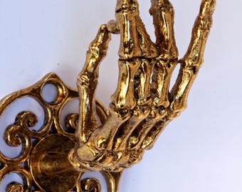 Gold  Plated Skeleton Hand Wall Hook Coat Rack Curtain  Rod Holder Jewelry Rack Made in NYC