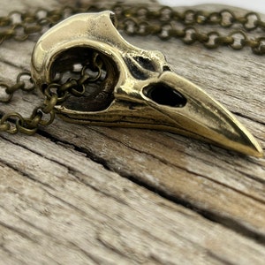 bird skull necklace raven necklace in recycled bronze made in NYC
