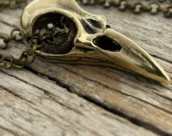 bird skull necklace raven necklace in recycled bronze made in NYC