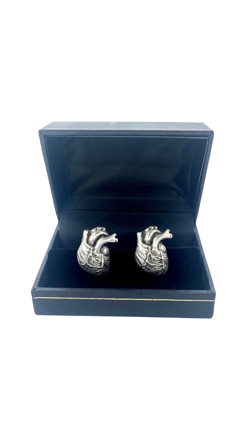 Anatomical Heart Cuff Links Cast Metal in Antiqued Silver Made in NYC image 1