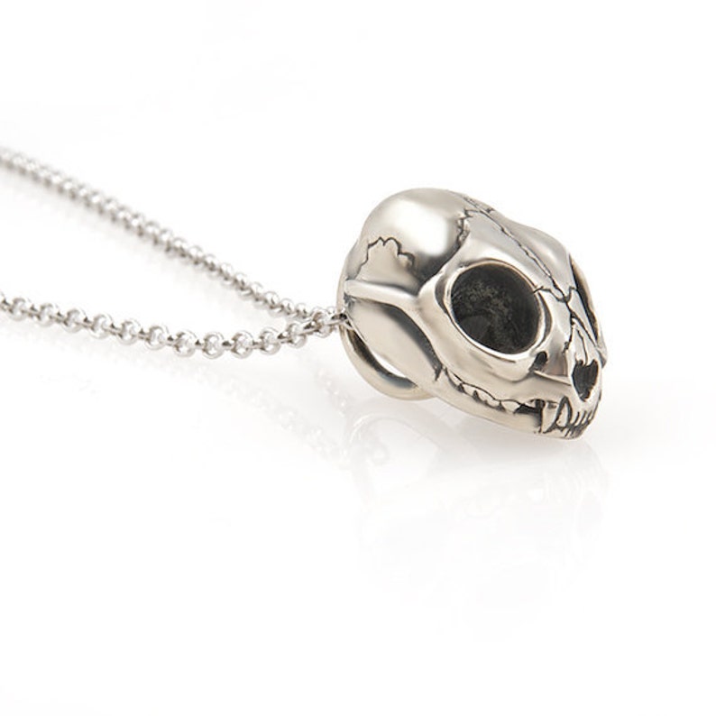 Cat skull necklace silver white bronze Made in NYC image 1