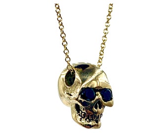 14k Black Diamond eyed human skull necklace, made in NYC Blue Bayer Design