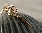 Diamond eyes 14k Solid Rose Gold Hummingbird Skull Elegantly cast and hand finished here in NYC