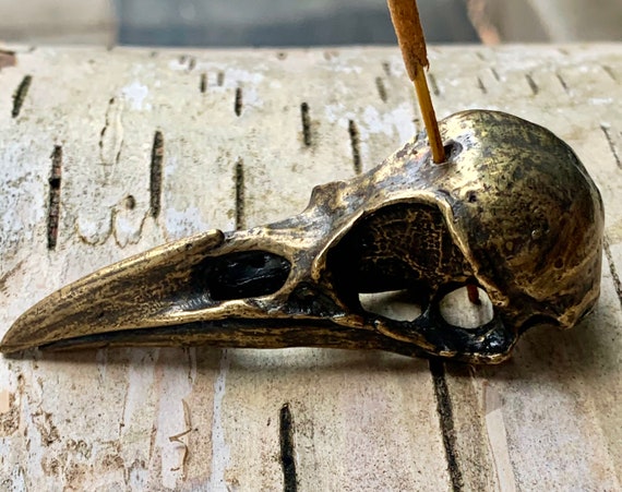 Bronze Plated Metal Crow Skull Incense Burner Life Sized Bronze Plated Metal Crow Skull Incense Burner Life Sized
