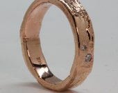 Rose Gold Tree Bark Ring 2 Diamond 14k Gold Ring, made in NYC, Blue Bayer Design