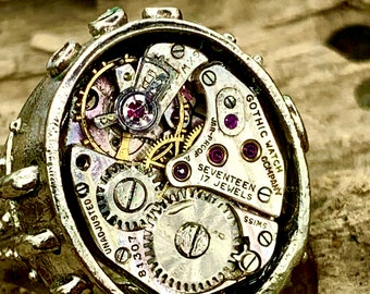 Steampunk Watch Part Ring White Bronze  Made in NYC