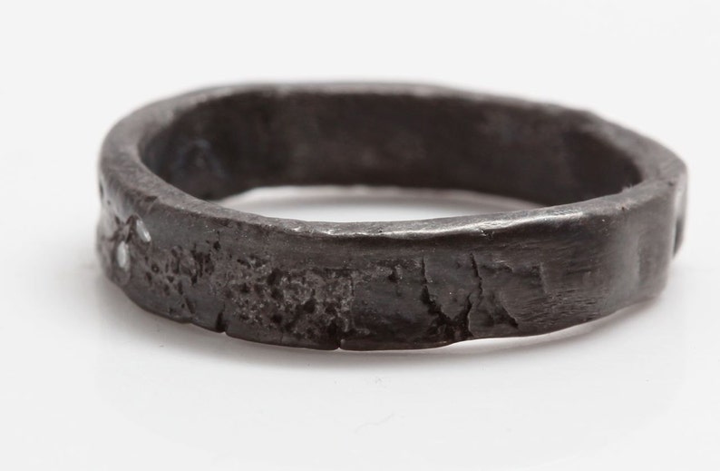 Diamond Tree Bark Ring, blackened sterling silver, made in NYC, Blue Bayer Desgn image 4