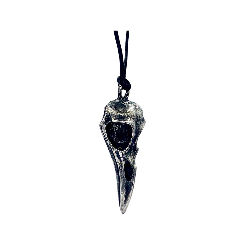 Antique Silver Raven Skull Necklace: Hand Carved Bird Jewelry made in NYC