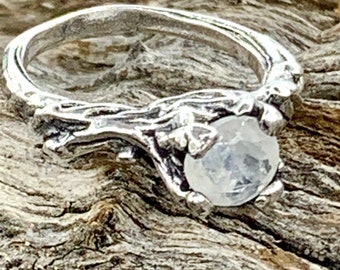 Rainbow moonstone ring, tree  branch ring Sterling Silver  NYC Blue Bayer Design