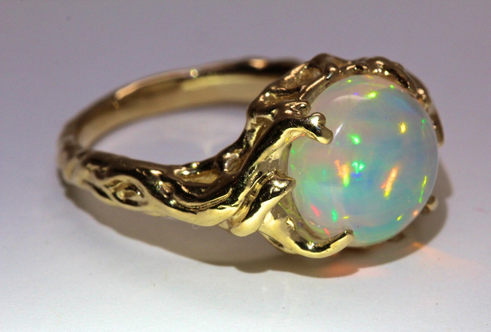 14k Gold Opal Tree Ring Holding up the Moon White Opal Ring - Etsy