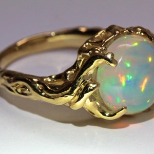 14k Gold Opal Tree Ring, Holding up the Moon, White Opal Ring, Blue ...