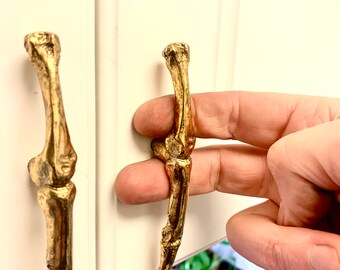 Skeleton Middle Finger Drawer Pull Cabinet Knob Antique Gold Plated Made in NYC