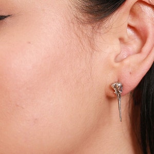 Hummingbird skull earrings silver posts studs in sterling silver made in NYC Free US shipping image 5
