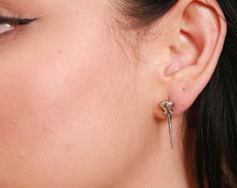 One Single Hummingbird skull stud post earring( not a pair )  in sterling silver made in NYC