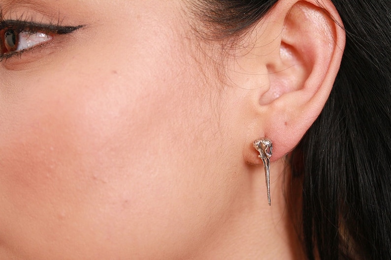 Hummingbird skull earrings silver posts studs in sterling silver made in NYC Free US shipping image 5