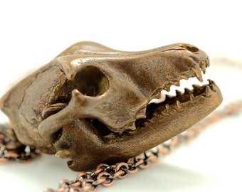 Wolf Skull Necklace Moving Jaw Bronze Made in NYC