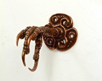 Raven claw wall mounted jewelry holder coat hat key hook big life sized copper plated pewter cast in NYC