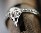Bird skull ring,diamond eyed, bird skull jewelry, precious teeny tiny, in Sterling silver Blue Bayer Design NYC