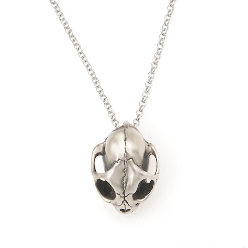 Cat skull necklace silver white bronze Made in NYC image 3