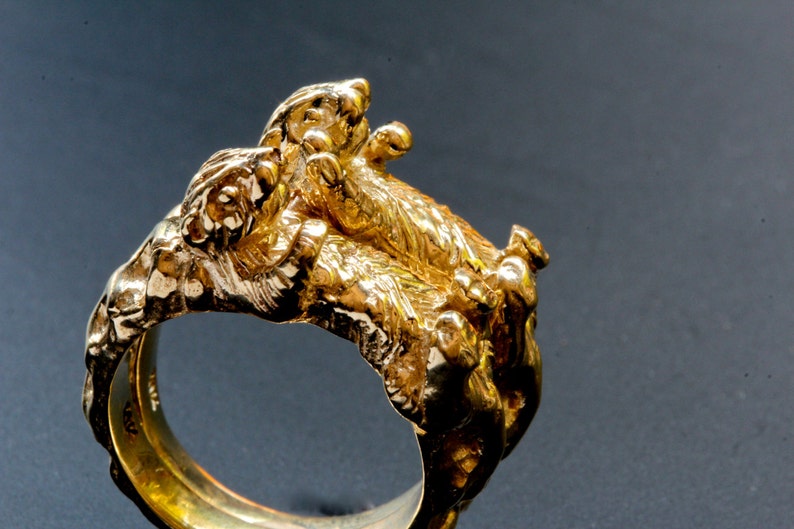 Gold Otter Rings, Otters holding hands rings set in solid gold Blue Bayer Design NYC image 1