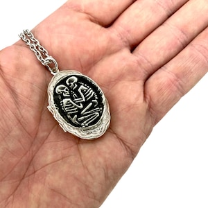 Skeleton Lovers Locket Necklace original design carving made in NYC