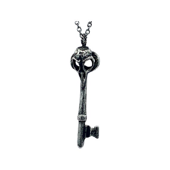 Wren 3 Bird Skull Skeleton Key Necklace Solid Pewter Silver Plated