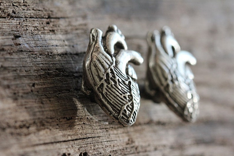 Anatomical Heart Cabinet Hardware, Antique Silver Made in NYC image 3